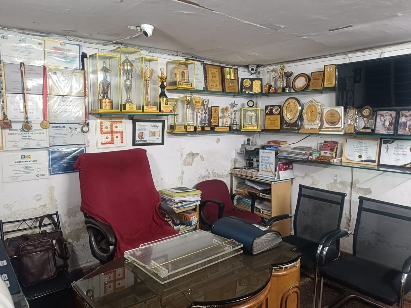 Office interior with awards
